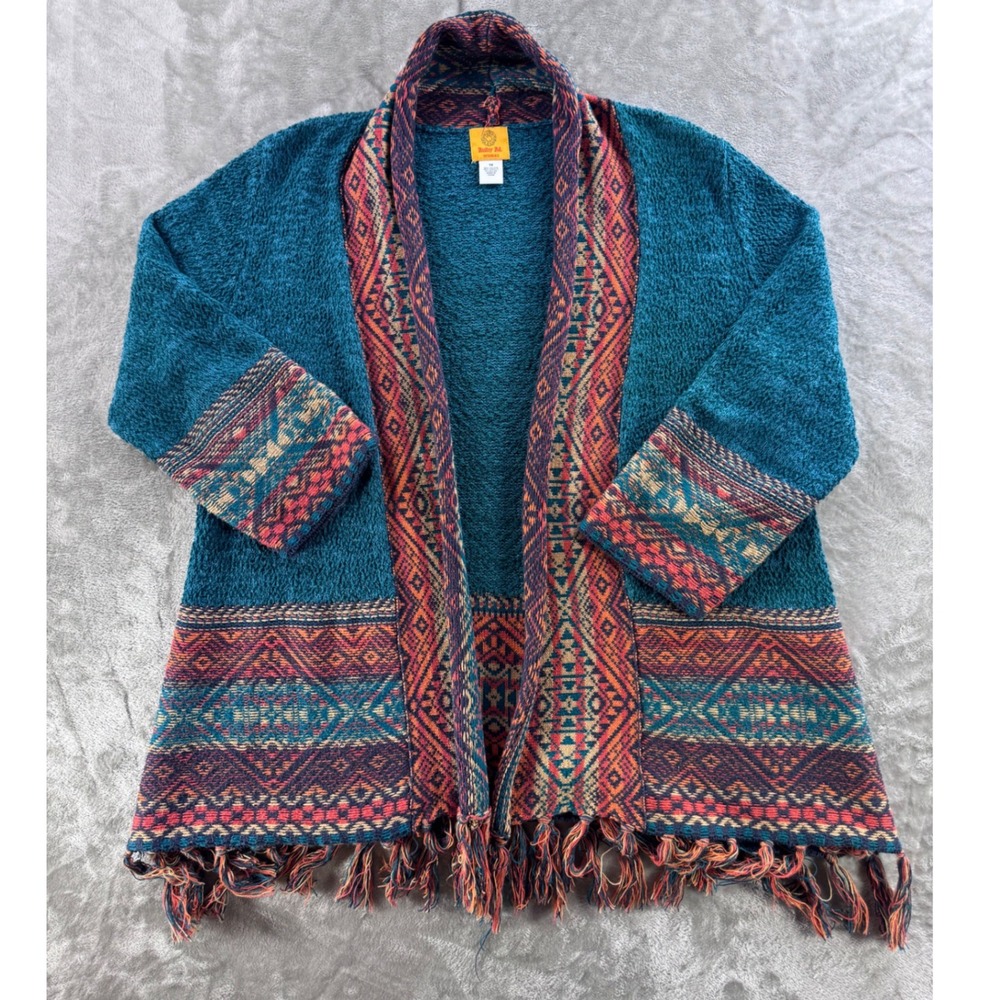 Ruby Rd Women‎ 1X Boho Aztec Fringe Cardigan Sweater Southwestern Festival